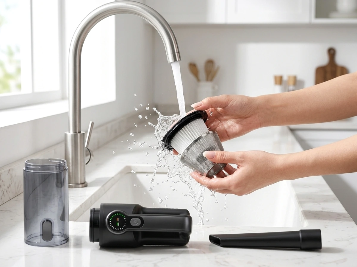 Dual-Stage Stainless Mesh + Washable HEPA Filter Keeps Suction Strong